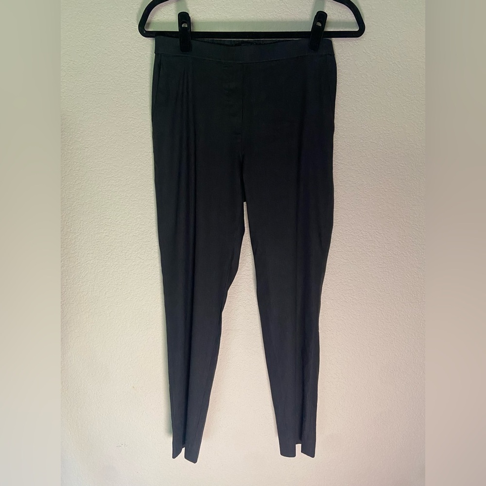 Theory Womens Linen Blend Mid-Rise Tapered Pants Trousers Black Size 2 coastal